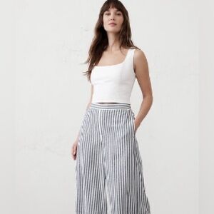 Banana Republic Navy and White Striped Wide Leg Pant